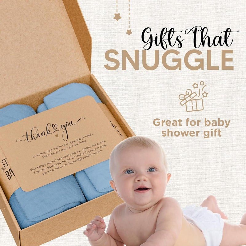 KoolerThings Bassinet Fitted Sheets - Compatible with SNOO Happiest Baby Oval Bassinet | 100% Organic Muslin Cotton - Light Blue + Dark Blue | 30x16 (2 Pack) - Image 5